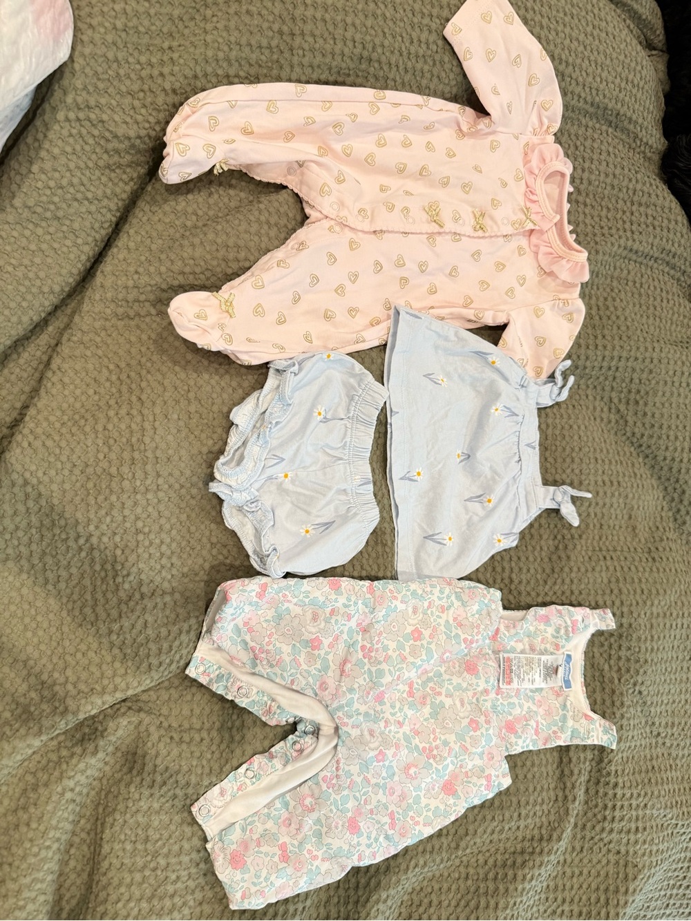 Newborn Girls Floral Pink and Blue One-Piece Romper Set